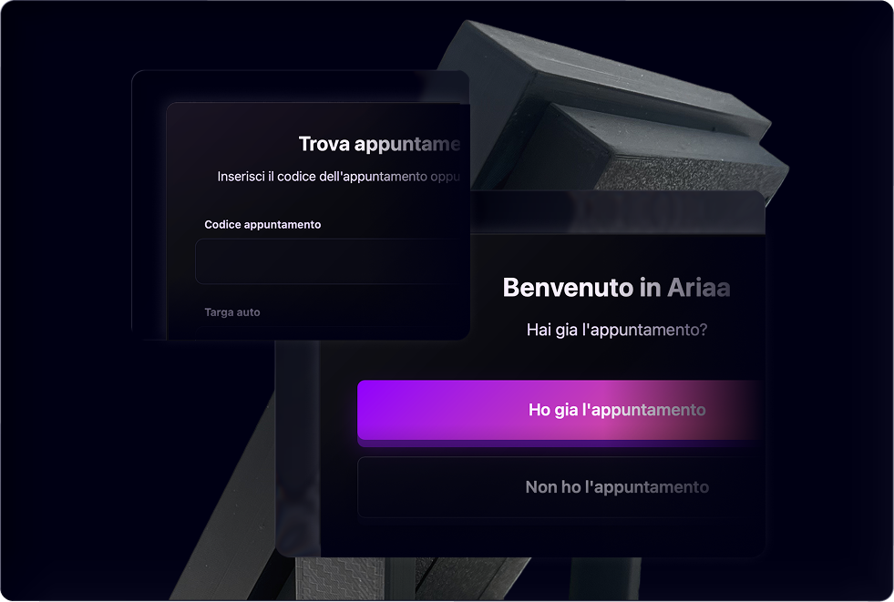 Schermata di benvenuto dell'interfaccia Ariaa con pulsanti di azione